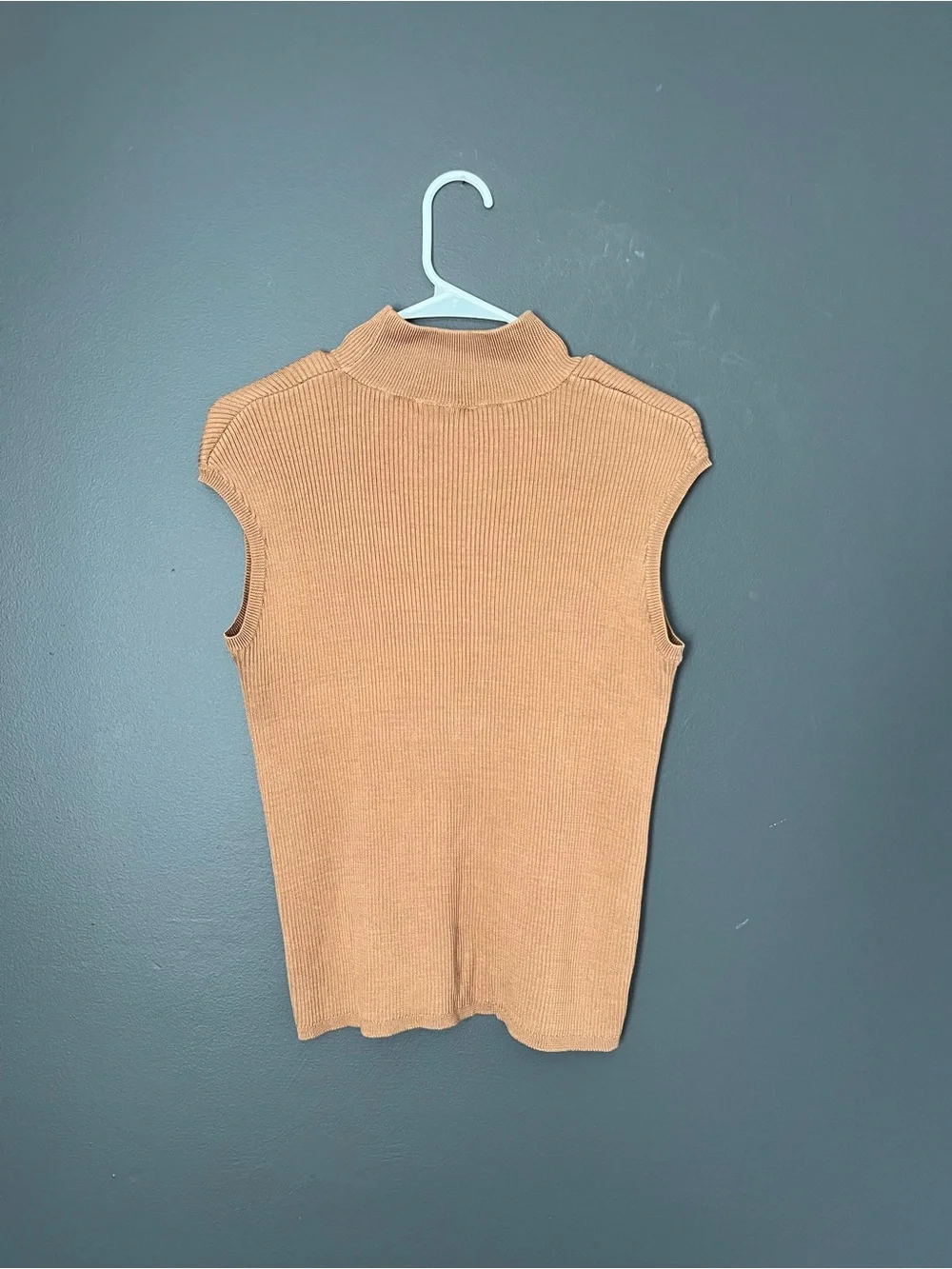 Coldwater Creek Silk Cotton Ribbed Mock Neck Sweater - Medium - Camel